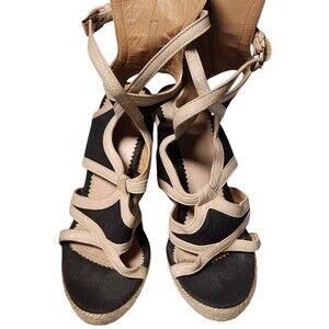 Balenciaga Navy Beige Espadrille Size EU 36 Wedge US 5.5